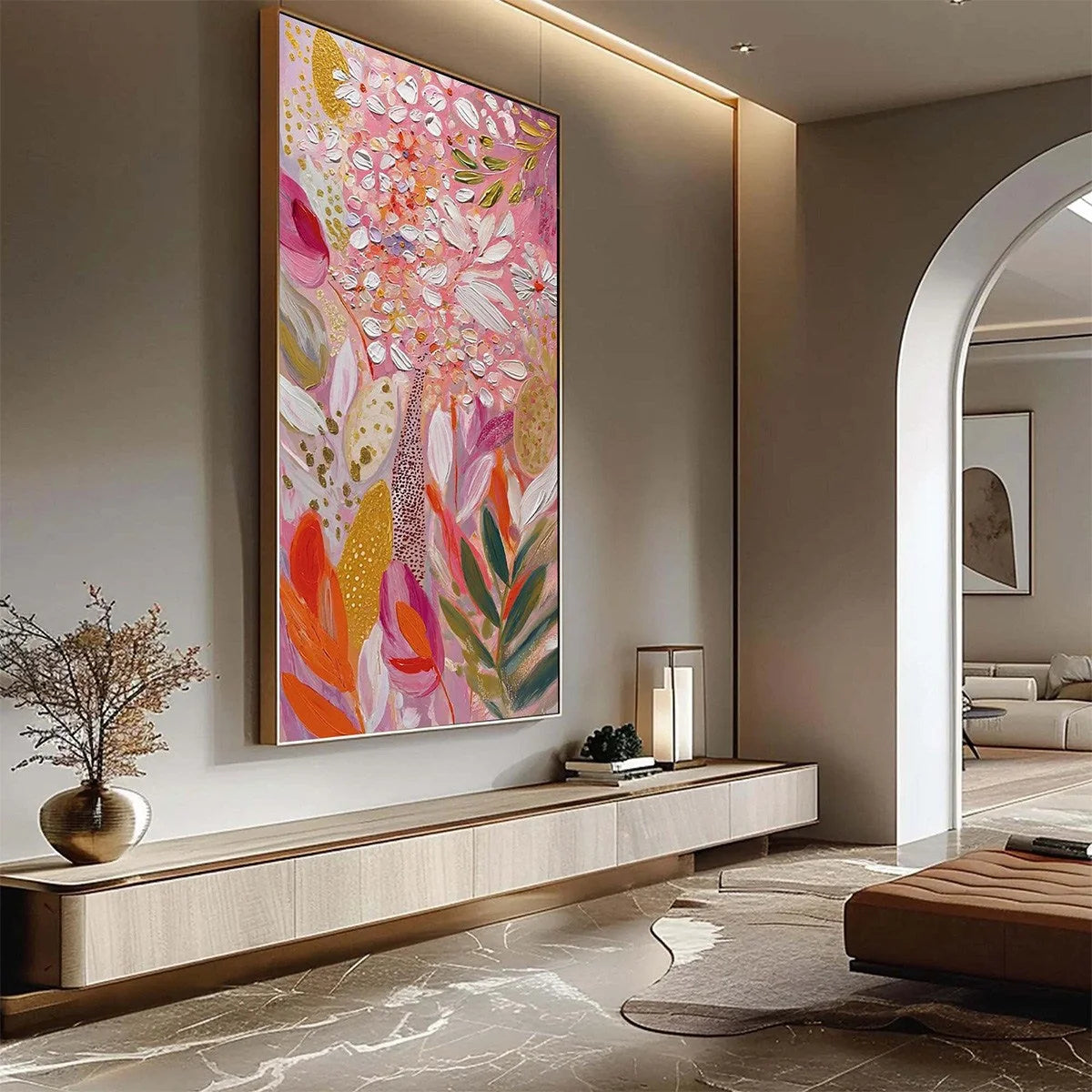 BLUSHING BLOOM: Textured Floral Impasto Oil Painting | rolled canvas, ready for custom framing