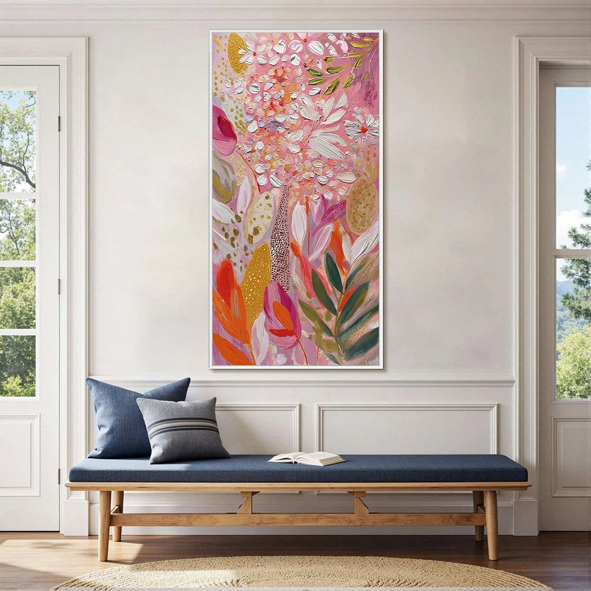 BLUSHING BLOOM: Textured Floral Impasto Oil Painting | Abstract mood, soft natural light studio shot