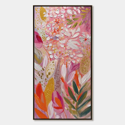 BLUSHING BLOOM: Textured Floral Impasto Oil Painting | hanging in Textured floral impasto oil painting in soft pink, white, and cream tones; refined palette-knife work captures a delicate blushing ...