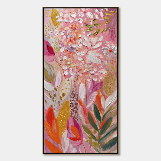 BLUSHING BLOOM: Textured Floral Impasto Oil Painting | hanging in Textured floral impasto oil painting in soft pink, white, and cream tones; refined palette-knife work captures a delicate blushing ...