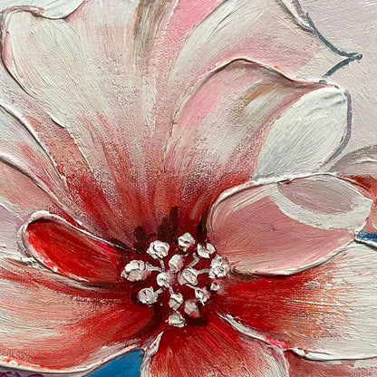 BLUSHING BLOOMS: Panoramic Floral Painting in Pink and Blue, Modern Impressionist Wall Art | rectangular format, hand-painted canvas edge