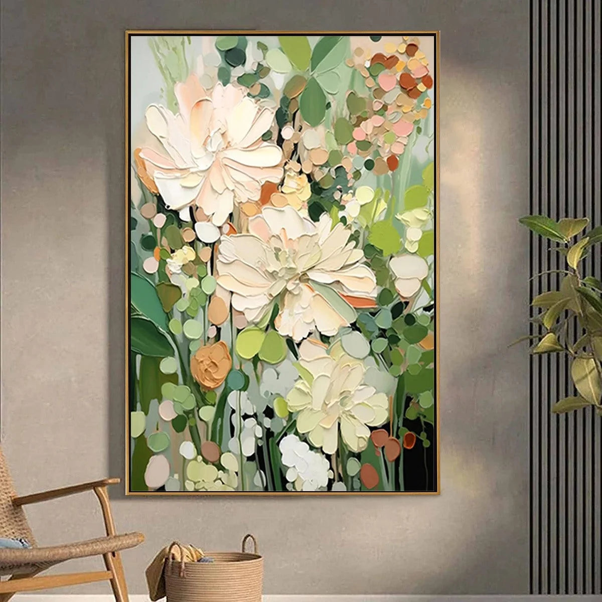 BLUSHING BLOOMS: Textured Floral Painting, Impasto Palette Knife, Vertical Canvas, Modern Floral Wall Art | Abstract closeup, raised brushwork detail
