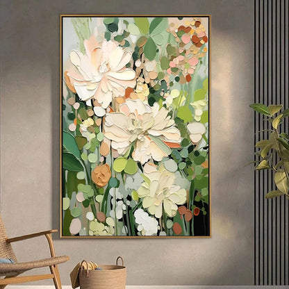 BLUSHING BLOOMS: Textured Floral Painting, Impasto Palette Knife, Vertical Canvas, Modern Floral Wall Art | Abstract closeup, raised brushwork detail