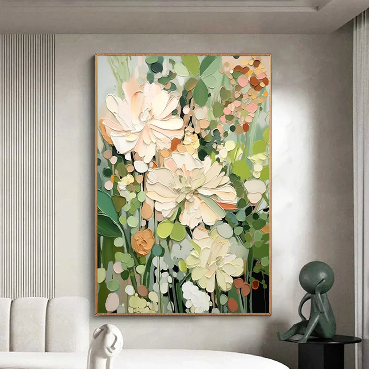 BLUSHING BLOOMS: Textured Floral Painting, Impasto Palette Knife, Vertical Canvas, Modern Floral Wall Art | rolled canvas, ready for custom framing