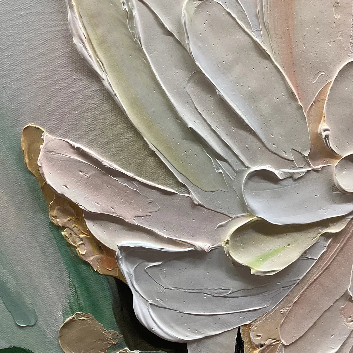 BLUSHING BLOOMS: Textured Floral Painting, Impasto Palette Knife, Vertical Canvas, Modern Floral Wall Art | black frame version on white wall
