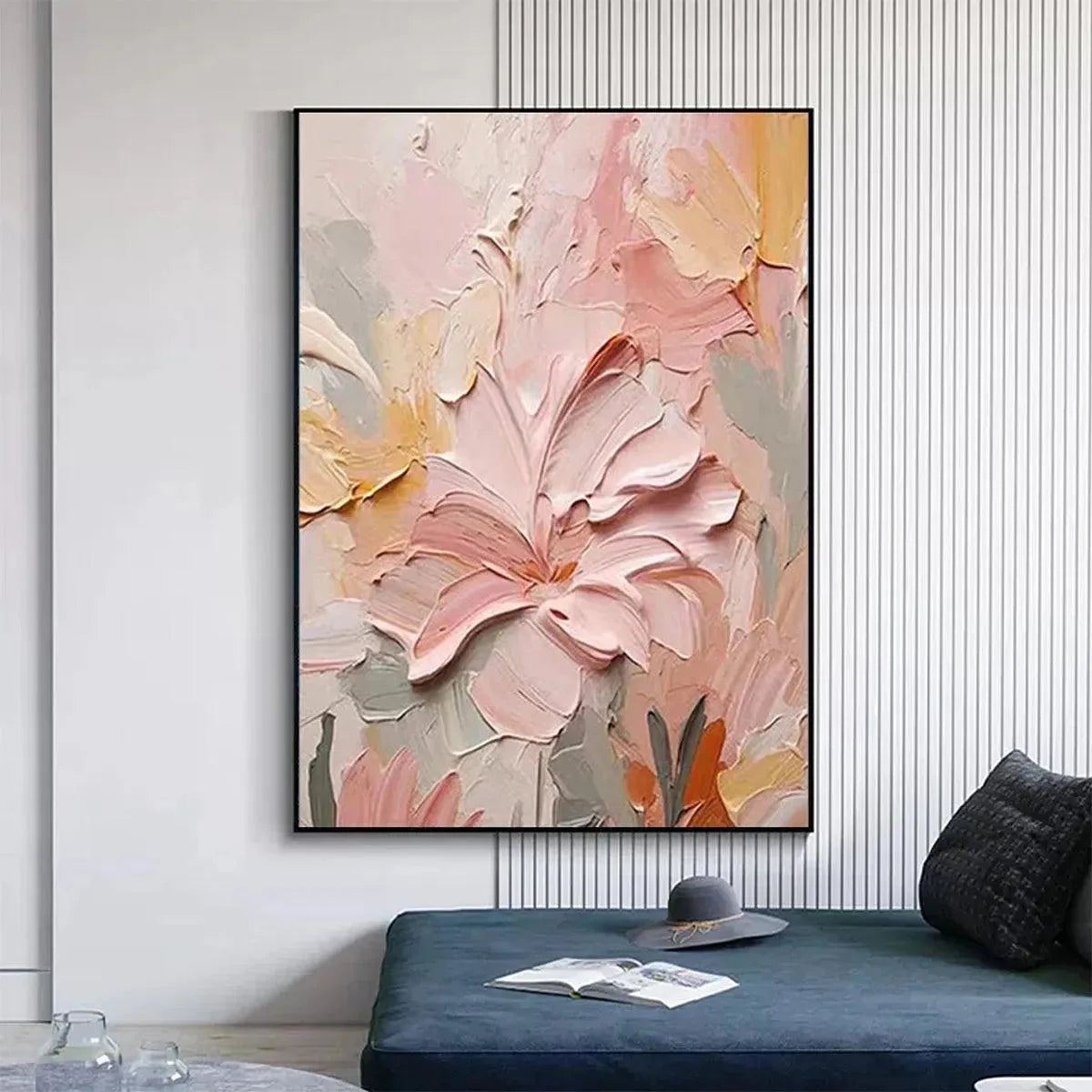 BLUSHING BLOOMS: Textured Floral Painting, Pink and Coral | textured closeup, raised brushwork detail