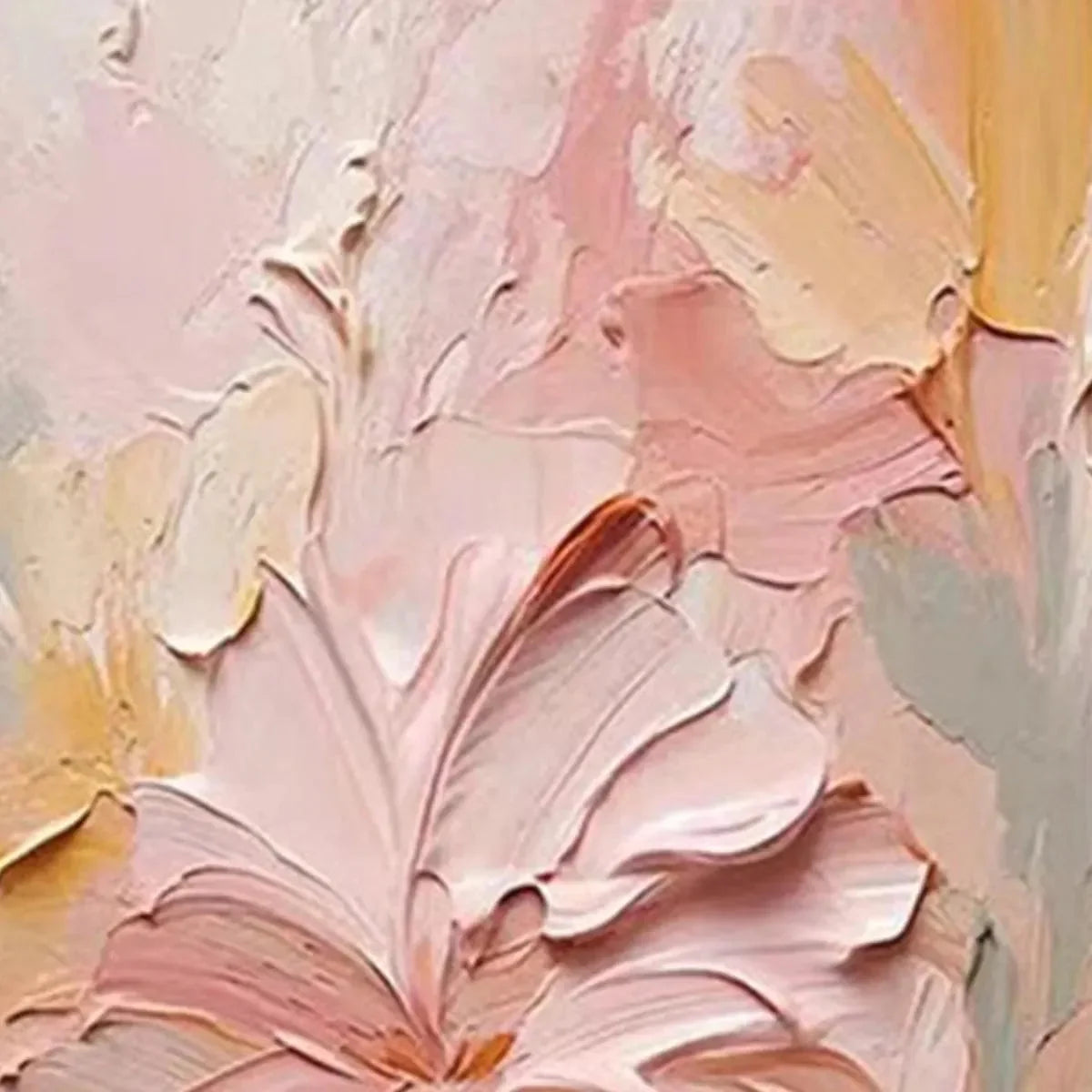 BLUSHING BLOOMS: Textured Floral Painting, Pink and Coral | rectangular format, hand-painted canvas edge