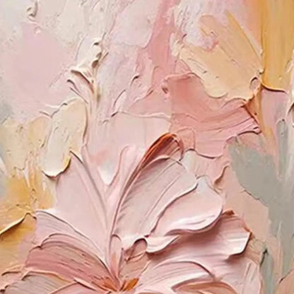 BLUSHING BLOOMS: Textured Floral Painting, Pink and Coral | rectangular format, hand-painted canvas edge