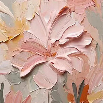 BLUSHING BLOOMS: Textured Floral Painting, Pink and Coral | black frame version on white wall