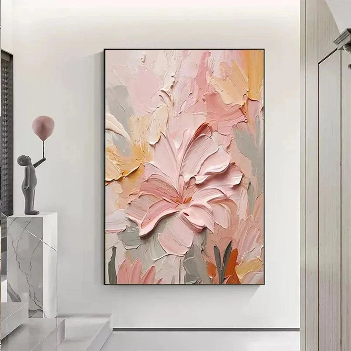 BLUSHING BLOOMS: Textured Floral Painting, Pink and Coral | floral palette, original bedroom art