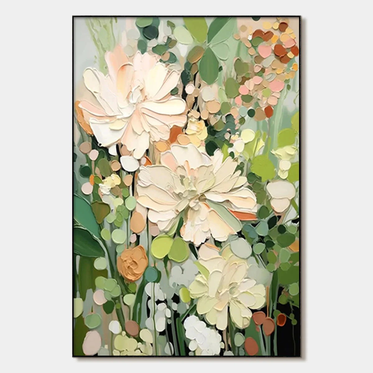 BLUSHING BLOOMS: Textured Floral Painting, Impasto Palette Knife, Vertical Canvas, Modern Floral Wall Art | hanging in Textured floral oil painting in soft pink, white, and cream tones; heavy impas...