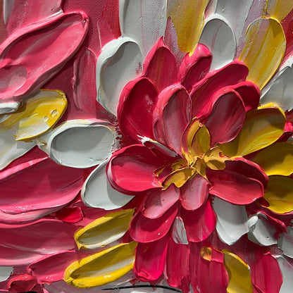 BLUSHING BLOOMS: Textured Impasto Floral Oil Painting | rectangular format, hand-painted canvas edge