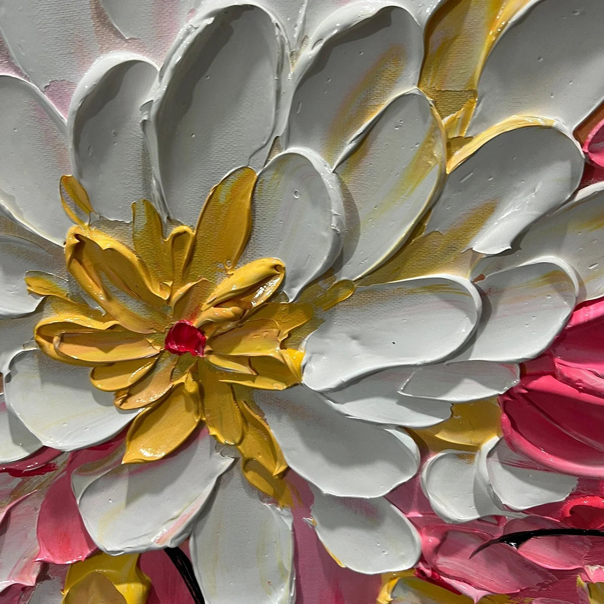 BLUSHING BLOOMS: Textured Impasto Floral Oil Painting | textured impasto mood, soft natural light studio shot