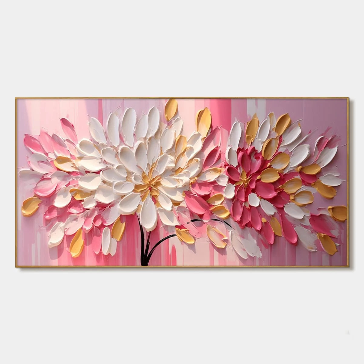 BLUSHING BLOOMS: Textured Impasto Floral Oil Painting | hanging in living room, textured impasto wall art