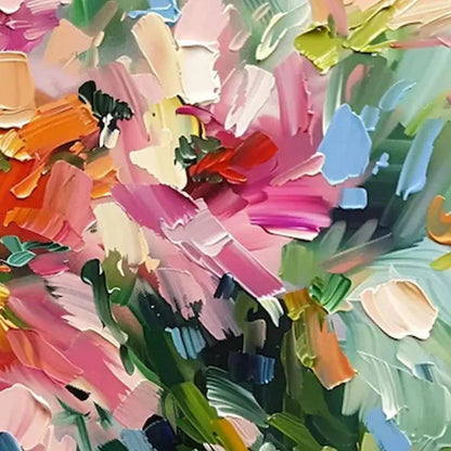 BLUSHING BLOOMS: Textured Impasto Floral Painting in Pink and Orange | rectangular format, hand-painted canvas edge