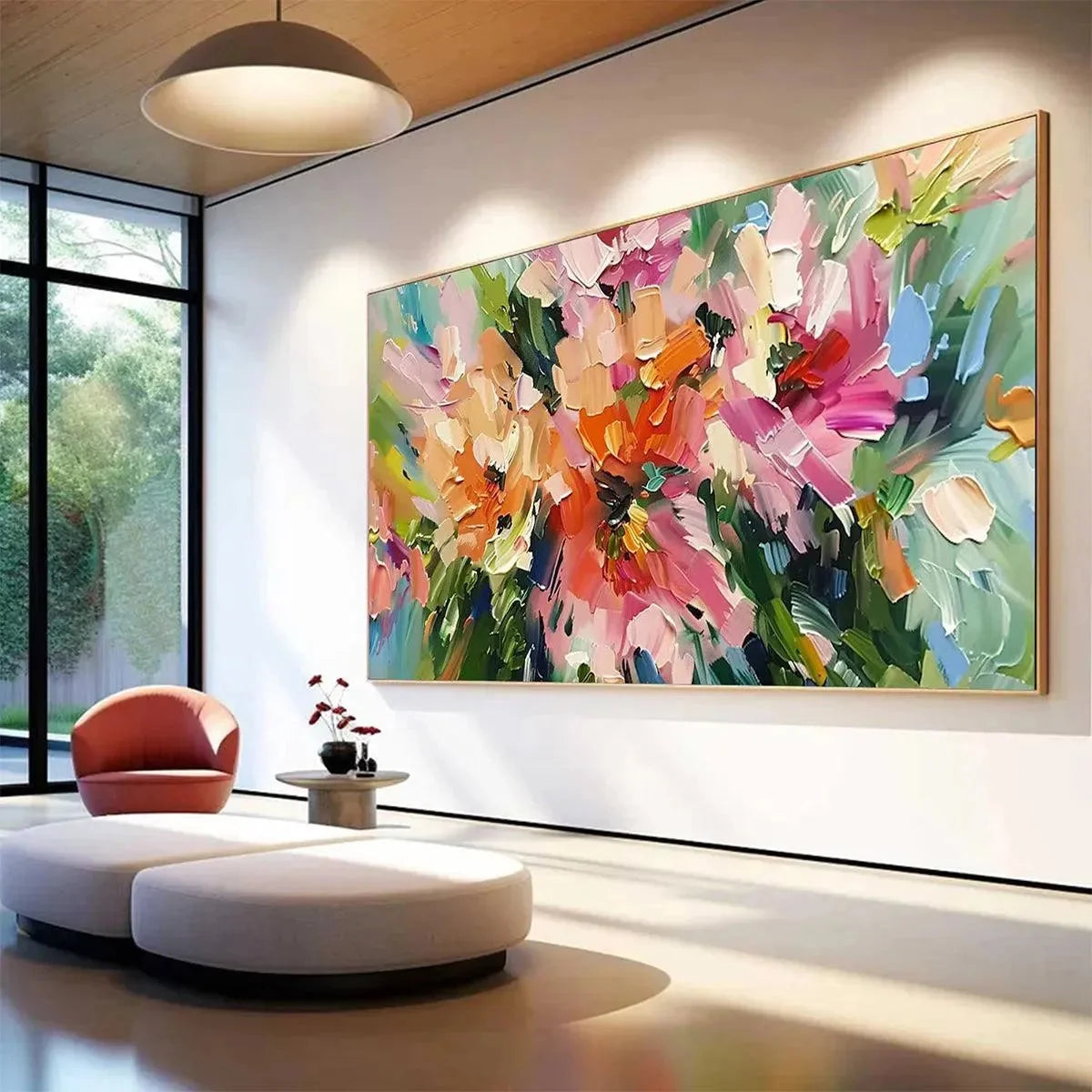 BLUSHING BLOOMS: Textured Impasto Floral Painting in Pink and Orange | rolled canvas, ready for custom framing
