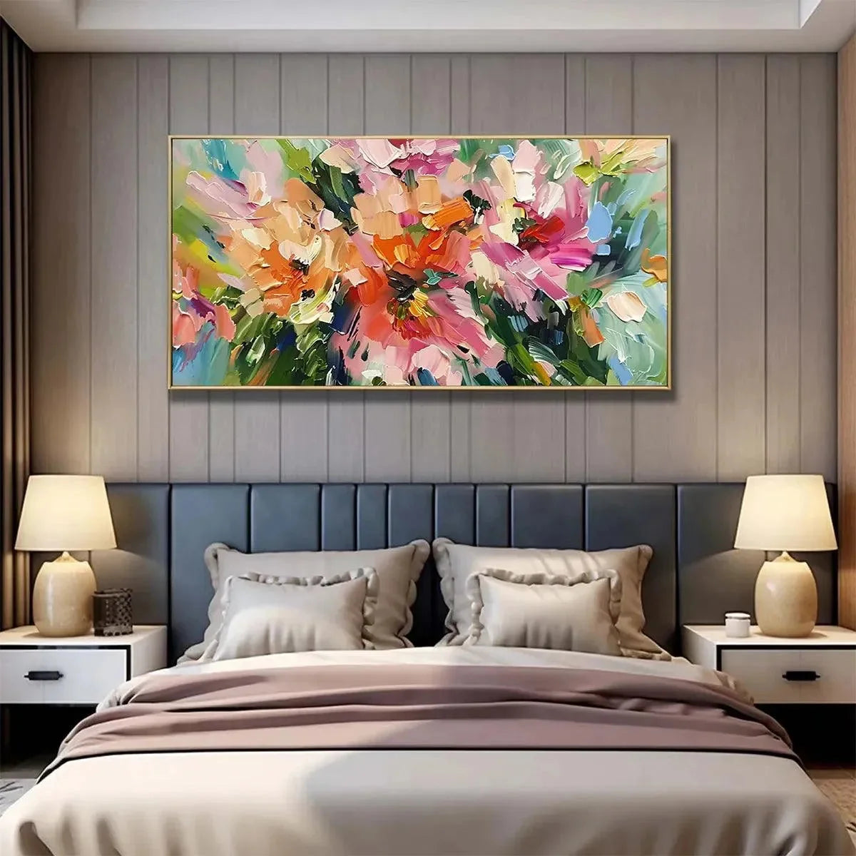BLUSHING BLOOMS: Textured Impasto Floral Painting in Pink and Orange | floral palette, original bedroom art