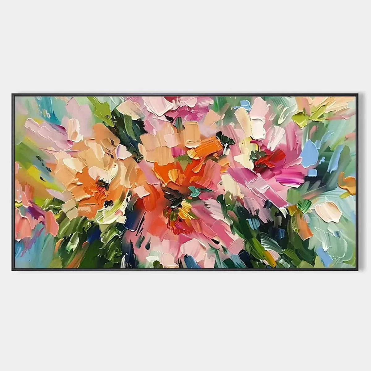 BLUSHING BLOOMS: Textured Impasto Floral Painting in Pink and Orange | hanging in living room, textured impasto floral wall art