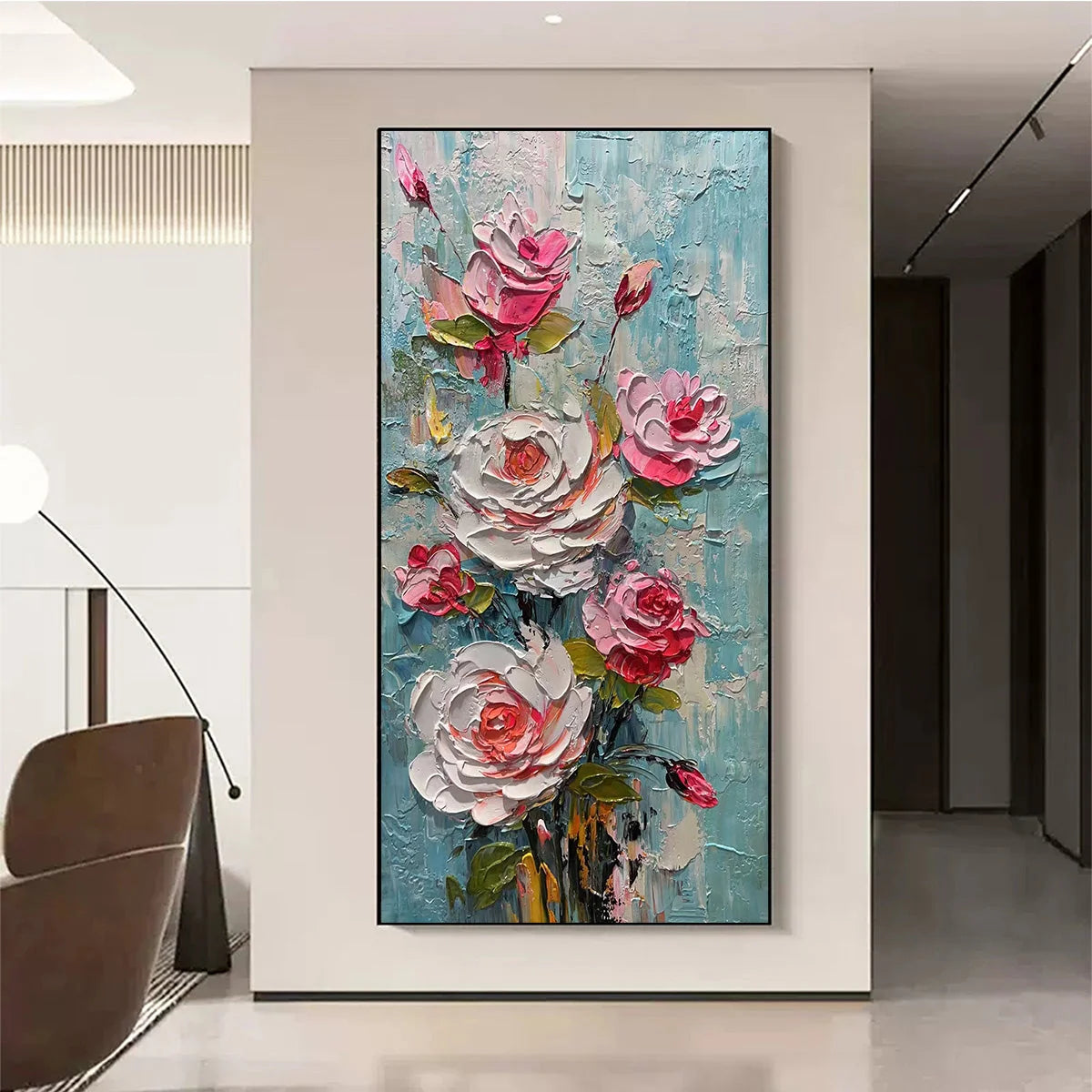 BLUSHING BOUQUET: Textured Floral Impasto Oil Painting | textured impasto closeup, raised brushwork detail