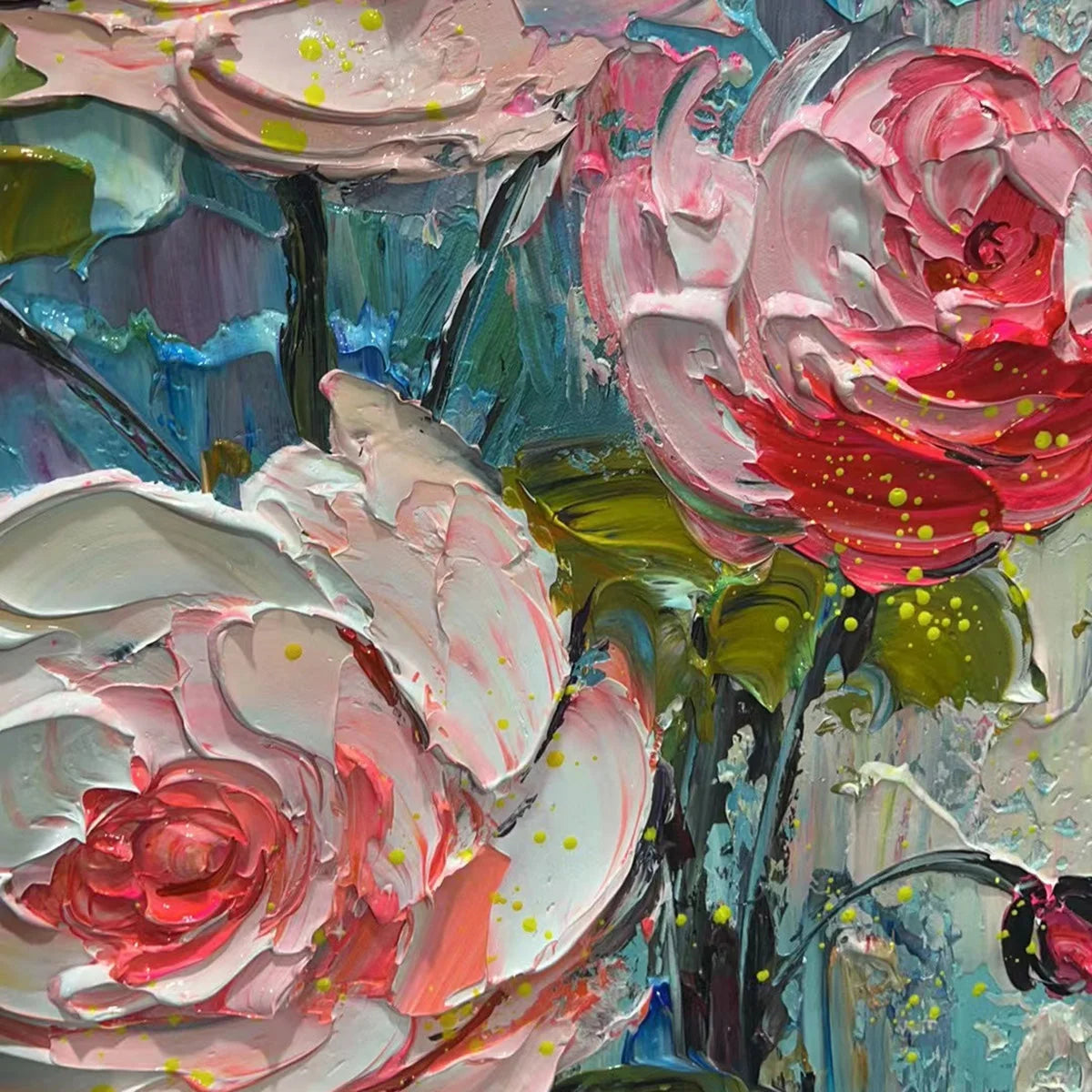 BLUSHING BOUQUET: Textured Floral Impasto Oil Painting | rectangular format, hand-painted canvas edge