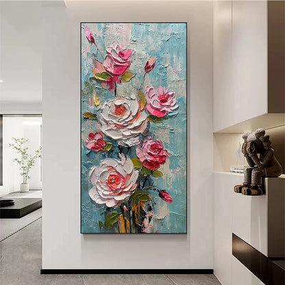 BLUSHING BOUQUET: Textured Floral Impasto Oil Painting | rolled canvas, ready for custom framing