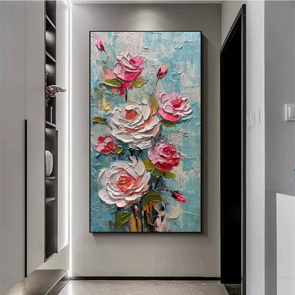 BLUSHING BOUQUET: Textured Floral Impasto Oil Painting | textured impasto mood, soft natural light studio shot