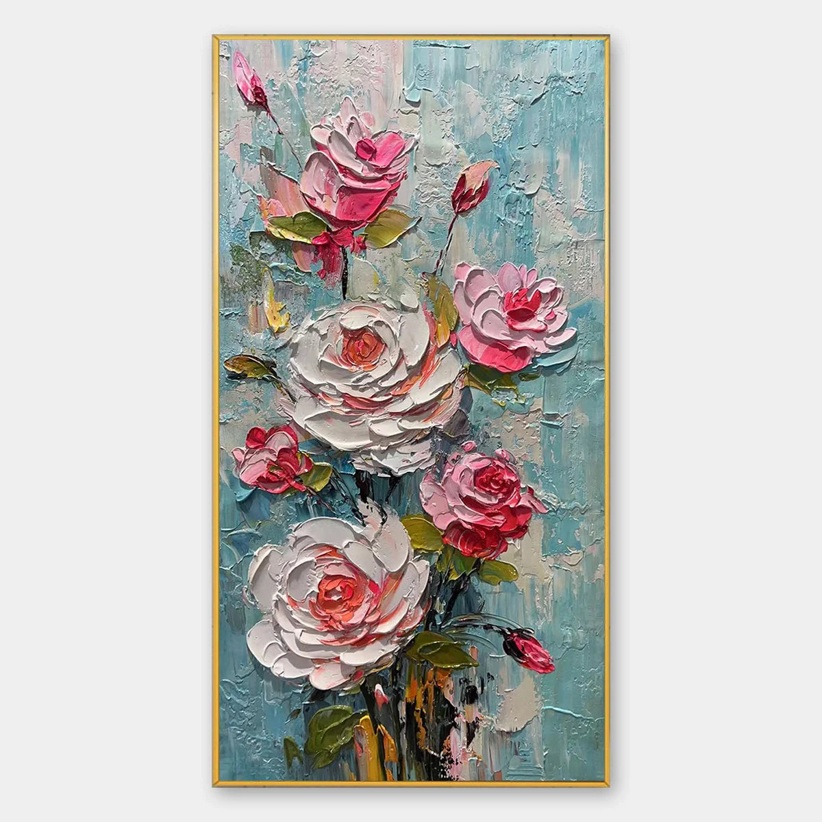 BLUSHING BOUQUET: Textured Floral Impasto Oil Painting | hanging in living room, textured impasto wall art