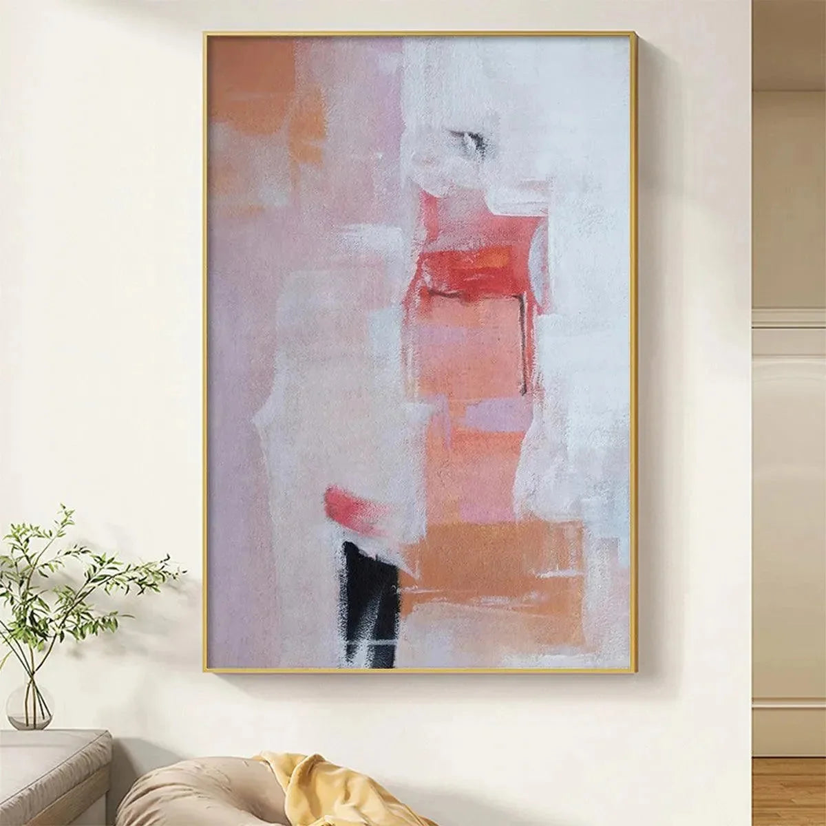 BLUSHING DAWN: Pink Abstract Painting, Textured Wabi Sabi | wabi sabi mood, soft natural light studio shot