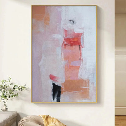 BLUSHING DAWN: Pink Abstract Painting, Textured Wabi Sabi | wabi sabi mood, soft natural light studio shot