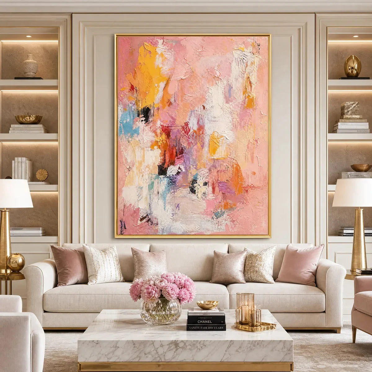 BLUSHING DAWN: Vertical Textured Abstract Oil Painting | textured closeup, raised brushwork detail