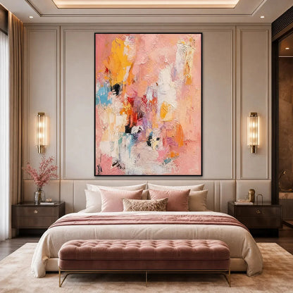 BLUSHING DAWN: Vertical Textured Abstract Oil Painting | rolled canvas, ready for custom framing
