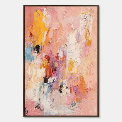 BLUSHING DAWN: Vertical Textured Abstract Oil Painting | hanging in bedroom, textured wall art