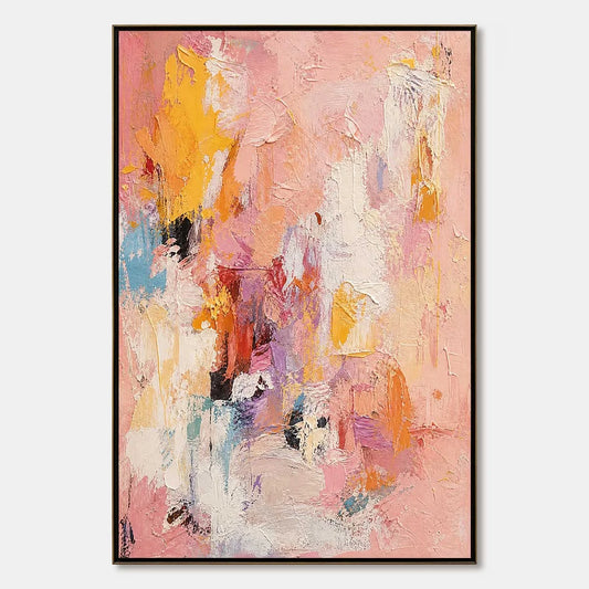BLUSHING DAWN: Vertical Textured Abstract Oil Painting | hanging in bedroom, textured wall art