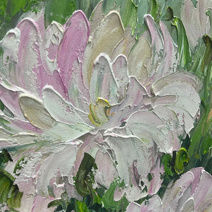 BLUSHING PEONIES: Floral Painting in Soft Pink and White | rectangular format, hand-painted canvas edge