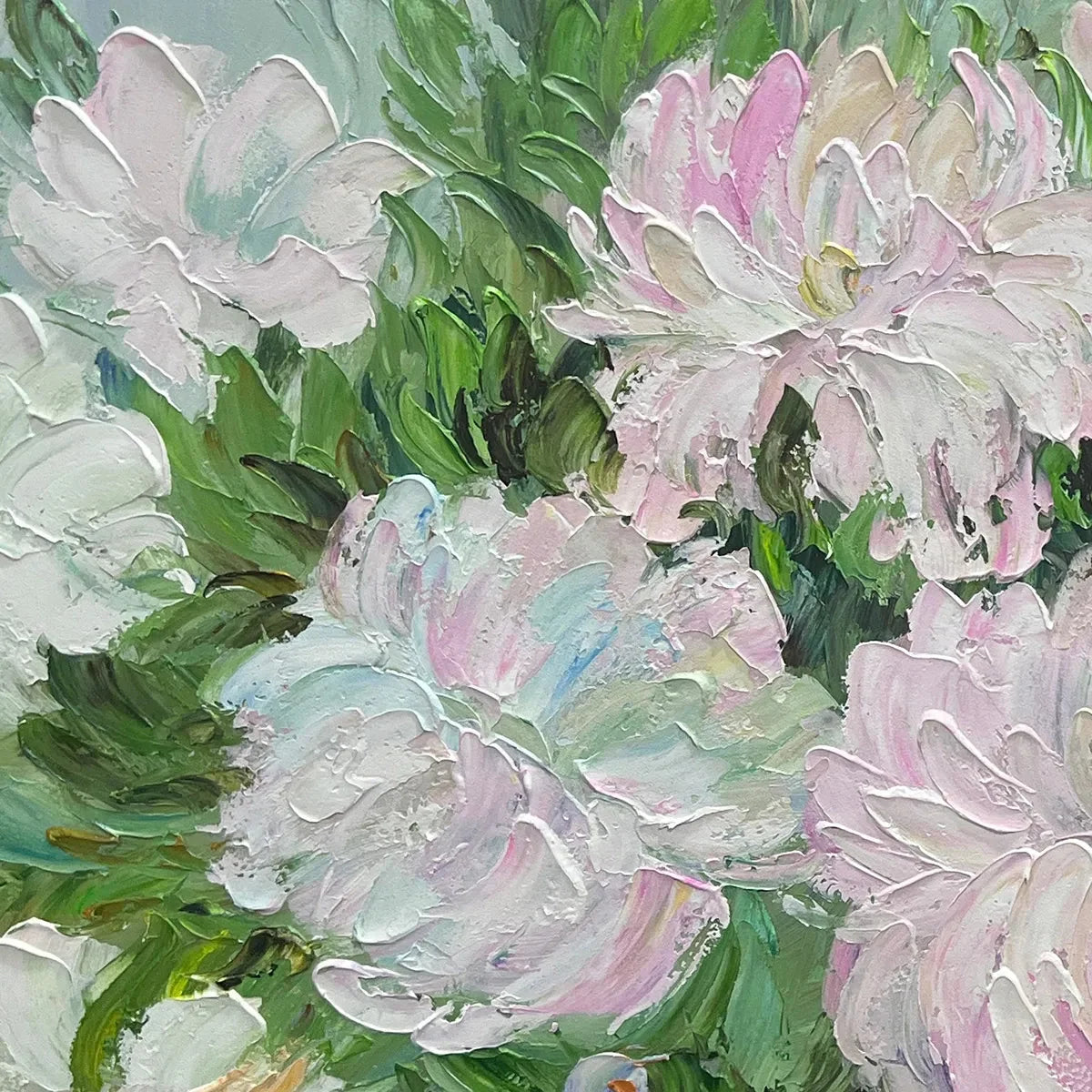 BLUSHING PEONIES: Floral Painting in Soft Pink and White | rolled canvas, ready for custom framing