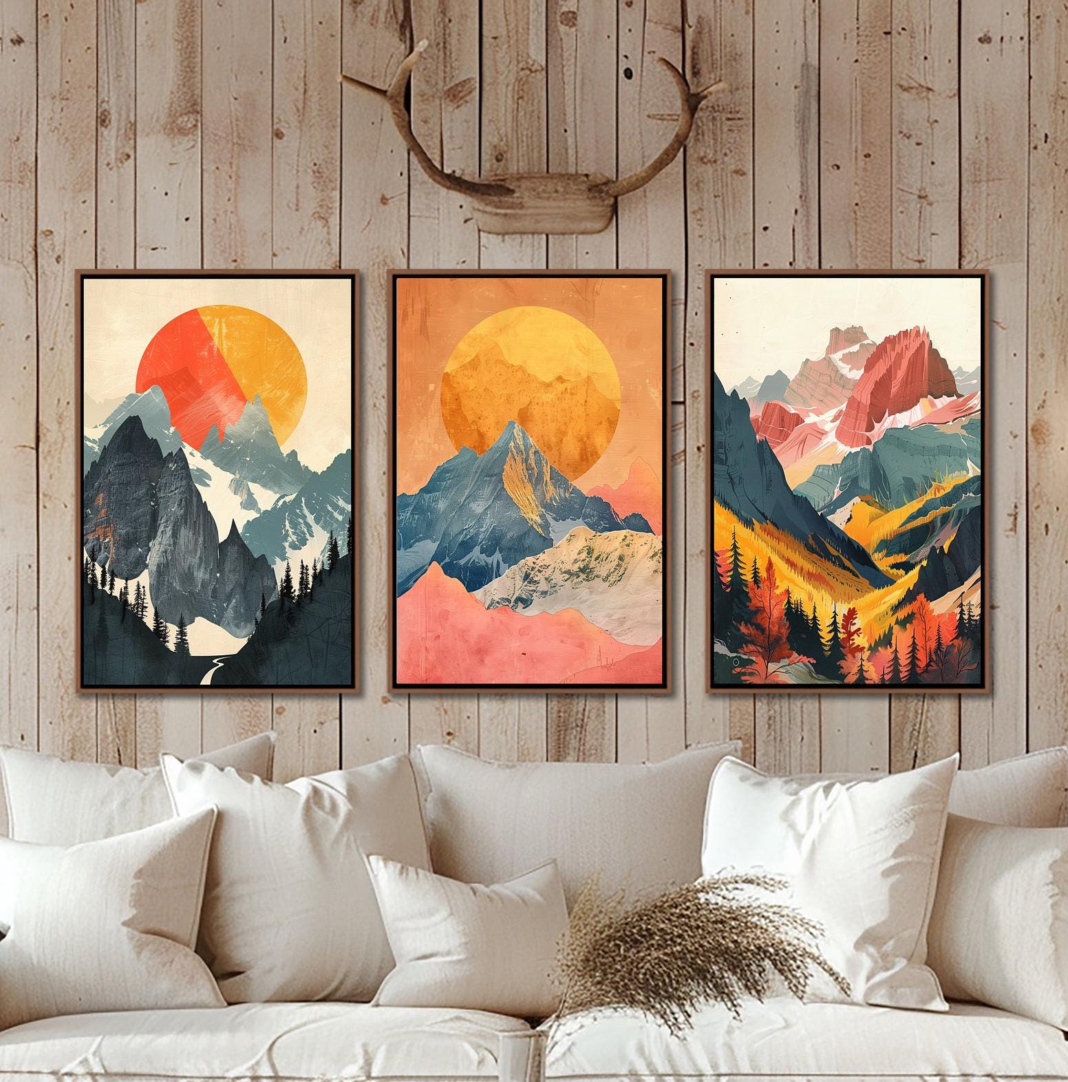 Boho wall art Yxpainting Abstract mountain wall picture landscape road art frame #13