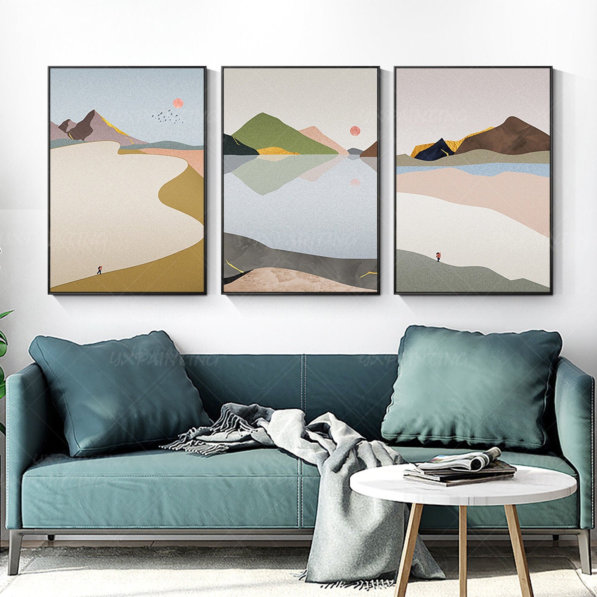 Boho wall art Yxpainting Abstract mountain wall picture landscape road art frame #4