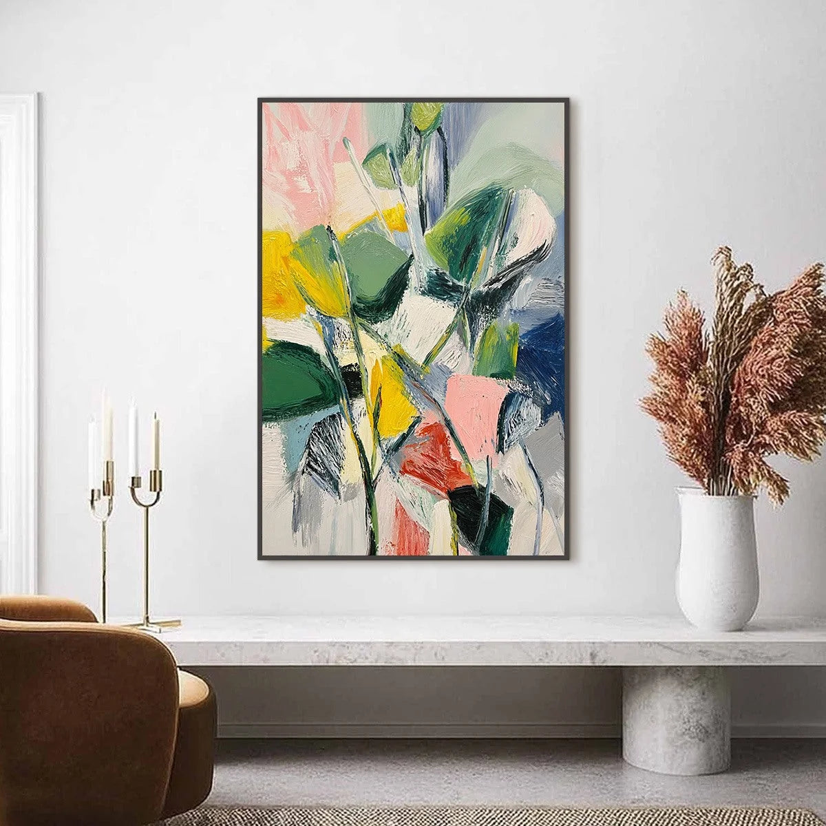 BOTANICAL BURST: Colorful Abstract Botanical Textured Oil Painting | Abstract closeup, raised brushwork detail