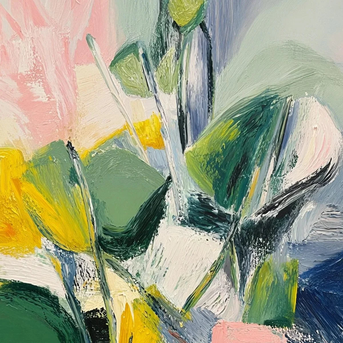 BOTANICAL BURST: Colorful Abstract Botanical Textured Oil Painting | rectangular format, hand-painted canvas edge