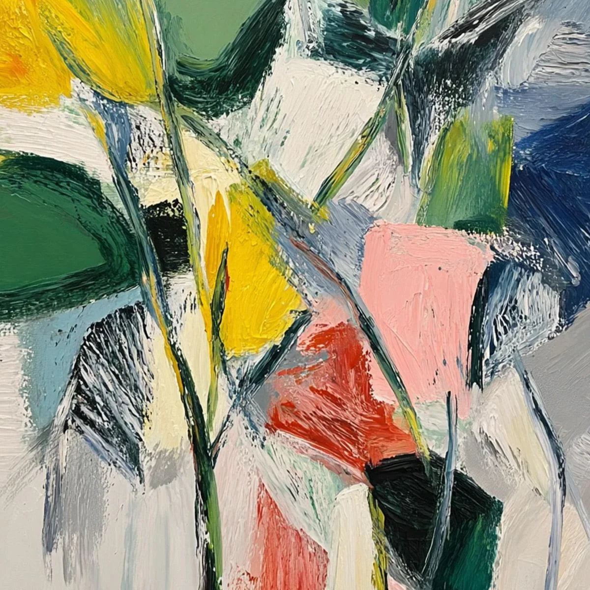 BOTANICAL BURST: Colorful Abstract Botanical Textured Oil Painting | rolled canvas, ready for custom framing