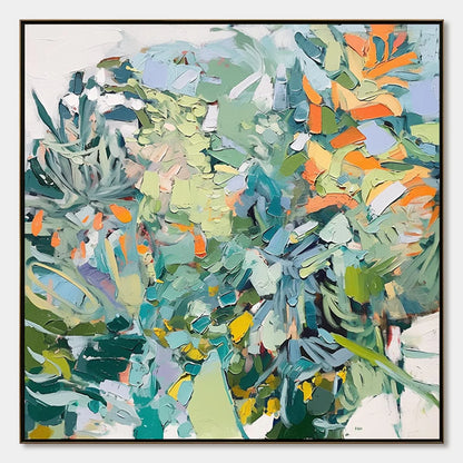 BOTANICAL RHAPSODY: Abstract Impressionist Floral Painting | hanging in Abstract impressionist floral oil painting in soft green, pink, and cream tones; refined brushwork with delicate botanical an...