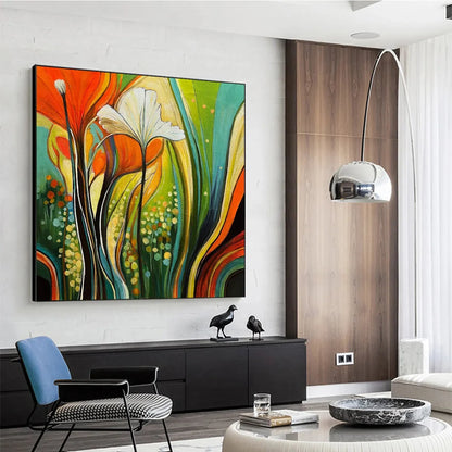 BOTANICAL SYMPHONY: Modern Abstract Floral Oil Painting | Abstract closeup, raised brushwork detail
