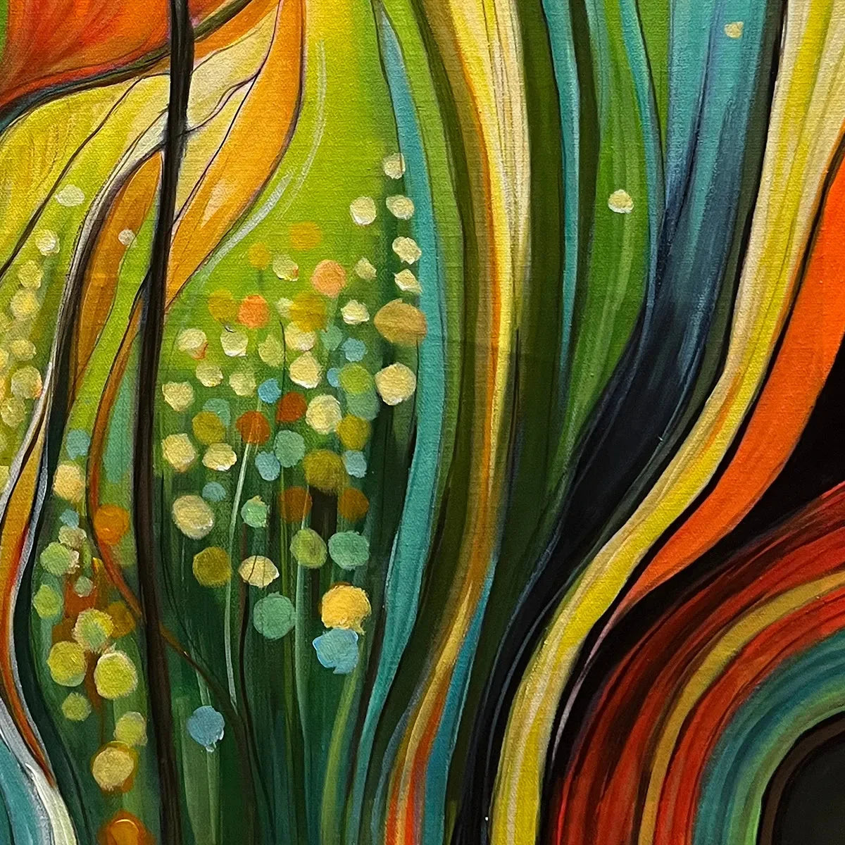 BOTANICAL SYMPHONY: Modern Abstract Floral Oil Painting | rectangular format, hand-painted canvas edge