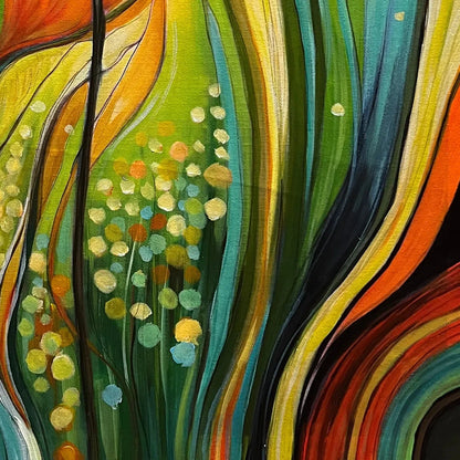 BOTANICAL SYMPHONY: Modern Abstract Floral Oil Painting | rectangular format, hand-painted canvas edge
