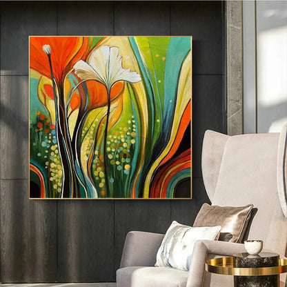 BOTANICAL SYMPHONY: Modern Abstract Floral Oil Painting | rolled canvas, ready for custom framing
