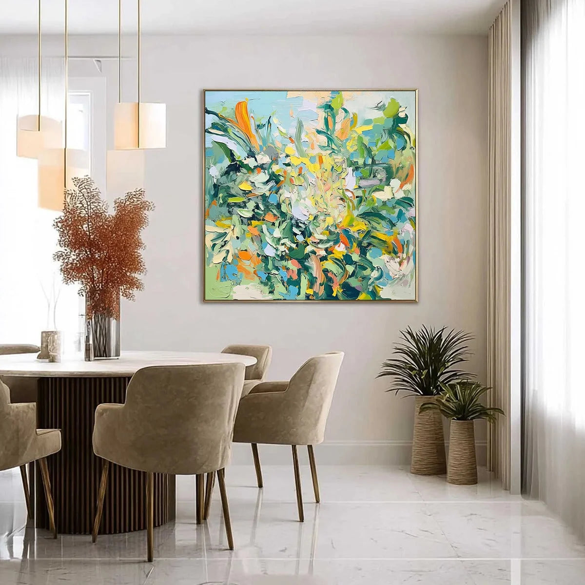 BOTANICAL WHIRL: Abstract Impressionist Floral Painting | rectangular format, hand-painted canvas edge