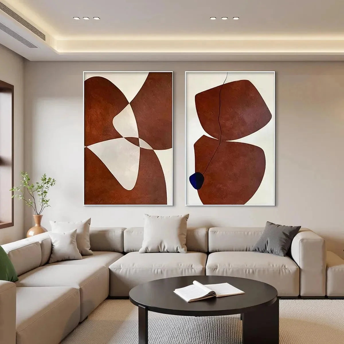 BROWN ABSTRACT DIPTYCH: Abstract Painting Set of 2 | abstract closeup, raised brushwork detail