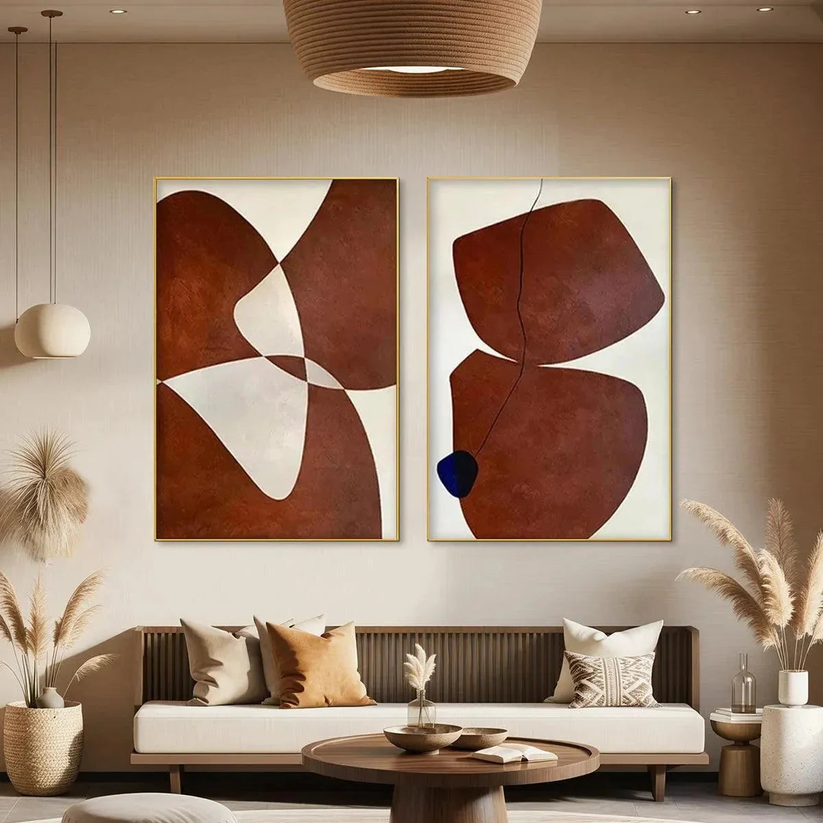 BROWN ABSTRACT DIPTYCH: Abstract Painting Set of 2 | rolled canvas, ready for custom framing