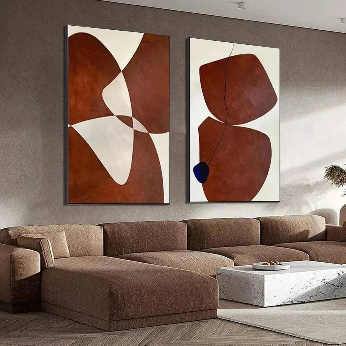 BROWN ABSTRACT DIPTYCH: Abstract Painting Set of 2 | abstract mood, soft natural light studio shot