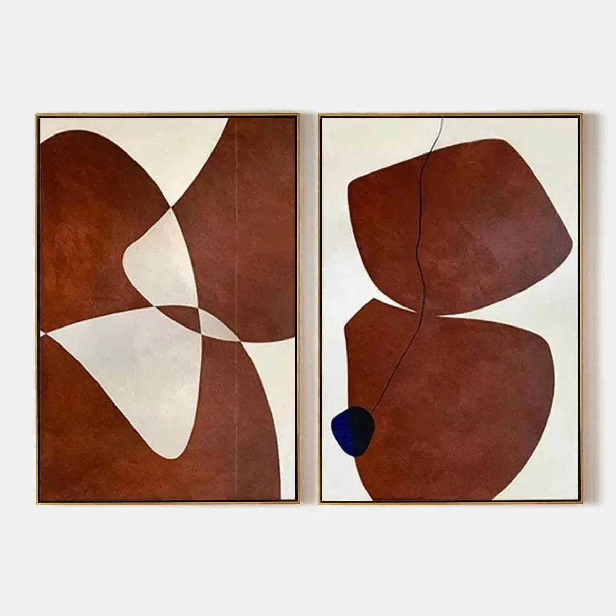 BROWN ABSTRACT DIPTYCH: Abstract Painting Set of 2 | hanging in living room, abstract wall art